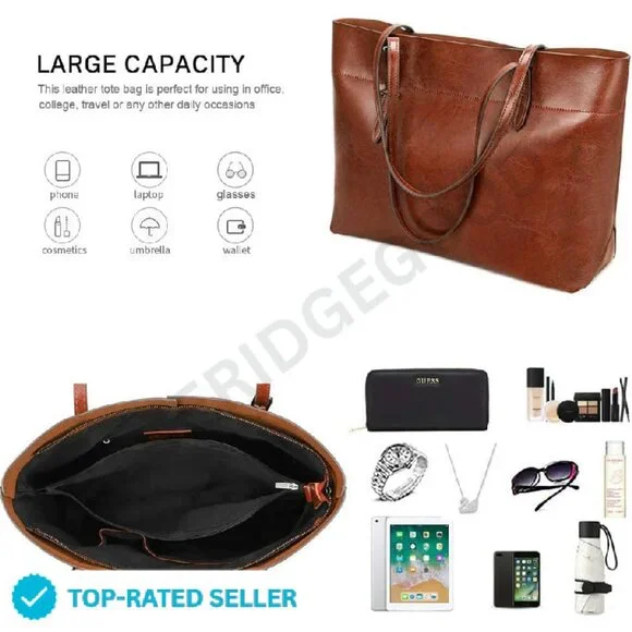 Vintage Genuine Leather Tote Satchel Handbag Top Handles Classic Elegant - Picture 4 of 4